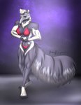 anthro athletic bikini clothing female fur grey_body grey_fur hair muscular muscular_anthro red_clothing short_hair solo swimwear two-piece_swimsuit white_hair yellow_eyes wolfpsalm anteater giant_anteater mammal pilosan xenarthran hi_res