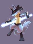 ambiguous_gender anthro black_body black_fur blue_body blue_fur bone bone_rush fur pokemon_move purple_background red_eyes simple_background solo spikes tail yellow_body yellow_fur yassui nintendo pokemon canid canine generation_4_pokemon lucario mammal pokemon_(species) 3:4