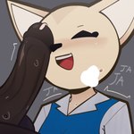 anthro blush duo faceless_character faceless_male female genitals grey_background laugh male male/female open_mouth open_smile penis penis_on_face simple_background smile lunny_sketch aggretsuko sanrio fenneko canid canine fennec_fox fox mammal true_fox 1:1 absurd_res hi_res