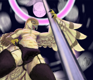 anthro beak brown_body brown_eyes brown_feathers bulge claws clothed clothing dancing erection feathered_wings feathers legwear lingerie male nightclub open_mouth pole pole_dancing smile solo standing stockings stripper stripper_pole tongue underwear wings phinja lief_woodcock accipiter accipitrid accipitriform avian bird eurasian_sparrowhawk true_hawk 2018 digital_media_(artwork)