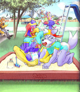 ageplay anthro backwards_baseball_cap backwards_hat baseball_cap bench biped blue_body blue_feathers blush bodily_fluids cellphone cigarette clothed clothing detailed_background diaper duo_focus electronics embarrassed eyes_closed feathers fence fur genital_fluids green_eyes grey_body grey_fur group hat headgear headwear infantilism male multicolored_body multicolored_fur object_in_mouth outside pacifier pacifier_clip pacifier_in_mouth park park_bench phone plant playing playing_with_toys red_body red_feathers red_pacifier roleplay sandbox sitting slide topwear toy tree two_tone_body two_tone_fur unclean_diaper urine used_diaper watersports wearing_diaper wet_diaper white_body white_fur wood wood_fence zuago nintendo pikmin star_fox alph_(pikmin) falco_lombardi fox_mccloud olimar wolf_o'donnell avian bird canid canine canis elemental_creature flora_fauna fox mammal pikmin_(species) pink_pikmin purple_pikmin red_pikmin white_pikmin wolf 2015 digital_media_(artwork)