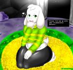 anthro asriel_dreemurr boss_monster_(undertale) bottomwear bovid butt caprine child clothed clothing dialogue digital_media_(artwork) femboy glistening glistening_bottomwear glistening_clothing glistening_pants goat hi_res looking_at_viewer male mammal nobody147 pants solo text thick_thighs tight_bottomwear tight_clothing tight_pants undertale undertale_(series) wide_hips young