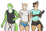 2022 3:2 absurd_res anthro bela_(botter_dork) biped black_clothing black_underwear blue_clothing blue_underwear blush botter_dork boxer_briefs brown_hair bulge canid canine clothed clothing countershading digital_media_(artwork) domestic_cat erection erection_under_clothing felid feline felis fox fur group hair hi_res kyle_(ccwoah) lizard looking_at_another looking_at_genitalia male male/male mammal reptile scalie shy simple_background sketch thomson_(thomson_local) thomson_local topwear underwear white_background