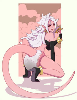 armlet armwear black_sclera bracelet breasts clothing crouching diaper diaper_fetish ear_piercing ear_ring eating eyebrows feces female food footwear hair higheels holding_food holding_object humanoid_pointy_ears jewelry long_ears long_hair long_tail not_furry open_mouth piercing pointy_ears rear_view red_eyes ring_piercing shadow shoes soiled_diaper soiling solo tail topwear unclean_diaper used_diaper using_diaper white_hair pieceofsoap dragon_ball dragon_ball_fighterz android_21 majin_android_21 alien alien_humanoid humanoid majin digital_media_(artwork) hi_res