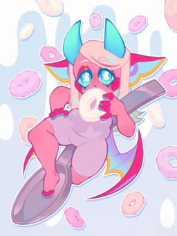 2_horns anthro bat_wings blue_background blue_eyes blue_eyeshadow blue_horn bottomwear candy clothing cutlery dessert doughnut eating eating_doughnut eating_food eyeshadow female food hair hand_on_hip holding_candy holding_doughnut holding_food holding_object horn kitchen_utensils long_hair looking_at_viewer makeup membrane_(anatomy) membranous_wings pants pastry pink_body pink_eyeshadow pink_hair pointy_ears purple_bottomwear purple_clothing purple_pants purple_shirt purple_topwear shirt simple_background slightly_chubby slightly_chubby_anthro slightly_chubby_female solo spoon thick_thighs tools topwear wings daydream_cahoot vasya_(daydream_cahoot) bat felid feline hybrid mammal 3:4 digital_drawing_(artwork) digital_media_(artwork) full-length_portrait hi_res pastel_theme portrait