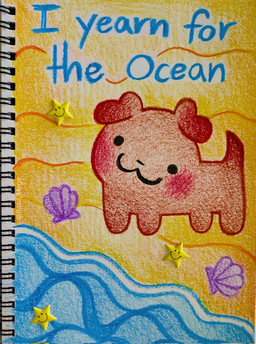 :3 ambiguous_gender anthro brown_body brown_fur fur sand seashell seaside shell solo star text water basil_mage canid canine canis domestic_dog mammal english_text hi_res