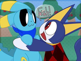 anthro blue_body blue_fur duo fur holding_person kerchief male male/male red_eyes aquaticfuz animal_crossing nintendo pokemon cerulean_(aquaticfuz) fan_character rover_(animal_crossing) aquatic domestic_cat eeveelution felid feline felis fish generation_1_pokemon generation_2_pokemon hybrid mammal pokemon_(species) umbreon vaporeon 4:3
