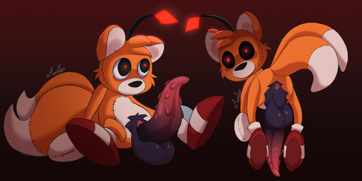 2_tails animal_genitalia animal_penis anus backsack balls butt doll floating genitals glowing glowing_eyes gradient_background looking_at_viewer looking_back male mouthless multi_tail penis plushie presenting presenting_hindquarters simple_background sitting solo tail unusual_anatomy unusual_genitalia unusual_penis mandyfoxy creepypasta sega sonic_the_hedgehog_(series) tails_doll animate_inanimate living_doll living_plushie hi_res
