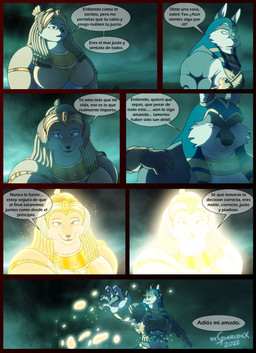 accessory anthro armor big_breasts breasts brown_body brown_fur clothed clothing dialogue dress duo egyptian egyptian_clothing egyptian_headdress female fur glowing hair hand_on_shoulder limbo male multicolored_body multicolored_fur muscular muscular_anthro muscular_male nemes open_mouth overweight overweight_anthro overweight_female speech_bubble tan_body tan_fur text two_tone_body two_tone_fur usekh xxsparcoxx nephthys nephthys_(xxsparcoxx) wepwawet wepwawet_(xxsparcoxx) canid canine canis deity fox mammal wolf 2022 absurd_res comic digital_media_(artwork) hi_res spanish_text