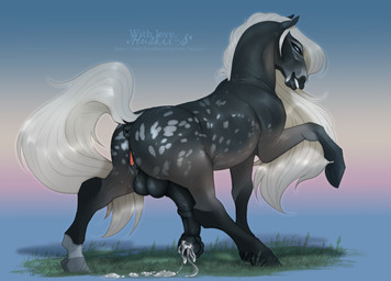 animal_genitalia animal_penis animal_vulva anus balls black_anus black_balls black_body black_penis black_vulva bodily_fluids cum cum_on_ground cum_on_own_penis cum_on_penis cum_on_self equine_anus equine_genitalia equine_penis equine_vulva feral genital_fluids genitals glistening glistening_eyes grass grey_body grin herm herm_feral intersex intersex_feral mane medial_ring penis plant puffy_anus side_view smile solo spots tail vaginal_fluids vein veiny_penis vulva white_mane white_tail huskii-s equid equine horse mammal hi_res