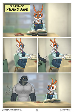 anthro book clothing female flashback male overalls school text kersync godzilla_(series) mothra_(series) toho godzilla goji_(kersync) maya_(kersync) mothra 2026 2:3 absurd_res comic digital_media_(artwork) hi_res url