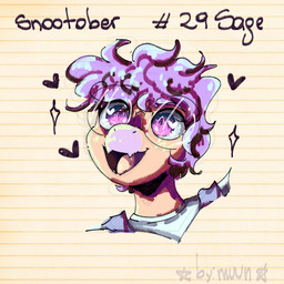 anthro biped clothed clothed_anthro clothed_male clothing eyewear femboy front_view glasses hair happy heart_symbol male open_mouth open_smile pattern_background purple_body purple_eyes purple_hair round_glasses short_hair simple_background smile solo sparkles striped_background tan_body text by:_muun goodbye_volcano_high ko_op_(game_developer) sage_(gvh) dinosaur dromaeosaurid microraptor prehistoric_species reptile saurischian scalie theropod 1:1 2025 absurd_res artist_name character_name colored english_text guide_lines headshot_portrait hi_res portrait shaded