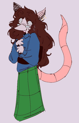 anthro blue_clothing blue_sweater blue_topwear bottomwear brown_hair clothed clothed_anthro clothed_female clothing eyelashes eyewear female female_anthro glasses green_bottomwear green_clothing green_skirt hair pink_tail rectangular_glasses simple_background skirt smile solo sweater tail topwear wearing_glasses paigedustzone shelby_(paigedustzone) mammal murid murine rat rodent 2024 digital_drawing_(artwork) digital_media_(artwork) portrait