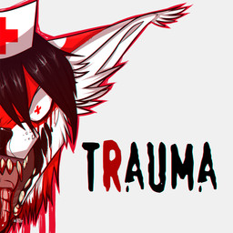 anthro black_hair black_nose blood bodily_fluids clothing cross decapitation ear_tuft fur gore hair headgear headwear male nurse red_body red_fur severed_body_part severed_head simple_background smile solo teeth text tongue tongue_out tuft white_body white_fur shiro-daemon lapfox_trax trauma_(album) renard_queenston canid canine fox mammal 1:1 chromatic_aberration english_text unavailable_at_source
