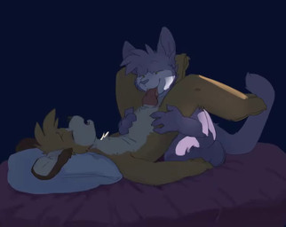 animal_genitalia animal_penis anthro anthro_penetrated canine_genitalia canine_penis duo erection fellatio female female_penetrated genitals half-closed_eyes hand_on_hip holding_partner interspecies knot lying_and_blow_position male male/female male_penetrating male_penetrating_female mood_lighting narrowed_eyes open_mouth oral oral_penetration penetration penile penile_penetration penis penis_in_mouth pillow sex sleep_sex sleeping tail tail_motion tailwag teeth throbbing throbbing_penis tongue tongue_out tongue_out_fellatio taro_bubbletea housepets! grape_jelly_(housepets!) peanut_butter_(housepets!) canid canine canis domestic_cat domestic_dog felid feline felis mammal 2d_animation animated long_playtime motion_tweening no_sound webm