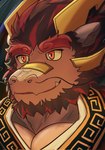 anthro asian_clothing band-aid bandage bandage_on_face bandage_on_nose chinese_clothing clothing east_asian_clothing emperor facial_hair hair hanfu male red_eyes red_hair royalty solo hfz1002 mythology threefold_recital_(game) tarjumdad_(threefold_recital) dragon eastern_dragon mythological_creature mythological_scalie scalie hi_res
