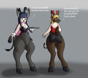 animal_genitalia animal_vulva anus black_anus black_teats black_udders black_vulva blonde_hair bottomless bottomless_female breasts breasts_and_teats buckteeth clitoral_winking clitoris clothed clothing dialogue donkey_ears donkey_tail duo equine_genitalia equine_teats equine_udders equine_vulva fake_ears fake_rabbit_ears female feral for_a_head genitals green_eyes grey_background hair hooves humanoid_to_feral long_hair medium_hair mid_transformation multicolored_hair pink_hair playboy_bunny playboy_outfit purple_hair simple_background solo split_form tail teats teeth text torn_clothing transformation udders vulva deltapyro panty_and_stocking_with_garterbelt panty_anarchy stocking_anarchy animal_head animal_humanoid asinus asinus_humanoid donkey donkey_humanoid equid equid_humanoid equine equine_humanoid humanoid mammal mammal_humanoid english_text hi_res