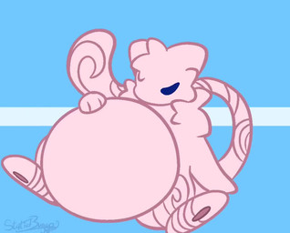 after_vore ambiguous_gender belly big_belly blue_background blue_eyes dancing duo eyes_closed feral feral_pred hand_on_belly heart_eyes heart_symbol hugging_belly music pink_arms pink_belly pink_body pink_ears pink_legs pink_tail simple_background synced_to_music tail vore mysticality nintendo pokemon generation_1_pokemon legendary_pokemon mew_(pokemon) pokemon_(species) 2026 animated long_playtime sound video