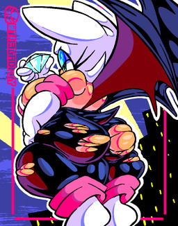 anthro athletic athletic_female big_breasts big_butt breasts butt cleavage clothed clothing emerald_(gem) female gem huge_breasts huge_butt side_boob solo thick_thighs torn_clothing th3gadfly sega sonic_the_hedgehog_(series) rouge_the_bat bat mammal hi_res