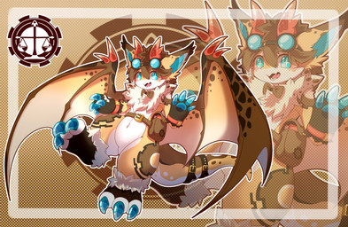 anthro big_eyes biped blue_eyes brown_hair cute_fangs fangs fur hair horn kemono looking_at_viewer male red_horn slim_anthro slim_male solo teeth white_body white_fur yellow_body yellow_fur hlg7777 2020 absurd_res hi_res