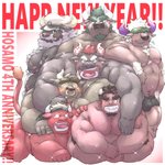 anthro barazoku beard belly blush brown_body brown_fur butt clothing eyes_closed facial_hair fur group hat headgear headwear holidays horn hug hugging_another hugging_from_behind humanoid_hands male moobs musclegut muscular muscular_male one_eye_closed overweight overweight_male red_body red_fur sitting text wink meimei_kia chinese_new_year chinese_zodiac european_mythology greek_mythology lifewonders mythology new_year tokyo_afterschool_summoners year_of_the_ox ahab_(tas) asterius_(tas) fire_pirate gyumao_(tas) marduk_(tas) shennong_(tas) tetsuox_(tas) bovid bovine cape_buffalo cattle mammal minotaur 1:1 2021 english_text hi_res