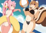 2_tails accessory ball beach beach_ball big_breasts bikini blush breast_size_difference breasts brown_eyes brown_hair cleavage clothed clothing eyebrows eyewear female glasses hair hair_accessory hair_ribbon inflatable midriff multi_tail navel pink_hair ponytail pool_toy red_eyes ribbons seaside swimwear tail two-piece_swimsuit under_boob mirano arc_system_works blazblue kokonoe_mercury makoto_nanaya animal_humanoid cat_humanoid felid felid_humanoid feline feline_humanoid humanoid mammal mammal_humanoid rodent rodent_humanoid sciurid sciurid_humanoid tree_squirrel tree_squirrel_humanoid absurd_res hi_res