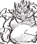 anthro clothing horn male musclegut muscular pecs shirt short_stack solo tank_top topwear exe_exem lifewonders live_a_hero mythology phein dragon mythological_creature mythological_scalie scalie sketch