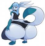 alternative_fashion anthro anthrofied big_butt black_nose blue_body blue_fur blue_hair bottomwear butt butt_grab clothing femboy fur goth hair hand_on_butt hand_on_own_butt huge_butt huge_hips huge_thighs hyper hyper_butt hyper_hips lipstick looking_at_viewer makeup male pokemorph rear_view shorts simple_background solo thick_thighs white_background wide_hips gumcrate nintendo pokemon eeveelution generation_4_pokemon glaceon pokemon_(species) hi_res