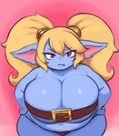 belly belt big_breasts blonde_hair breasts cleavage clothed clothing female hair huge_breasts huge_hips humanoid_pointy_ears navel overweight overweight_female overweight_humanoid pigtails pointy_ears short_stack solo thick_thighs thong underwear wide_hips squishcap league_of_legends riot_games tencent poppy_(lol) humanoid yordle