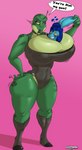 anthro between_breasts big_breasts blue_body blue_hair blue_skin blush boots bouncing_breasts breast_jiggle breasts butt butt_squish choker cleavage clothed clothing curvy_figure dialogue duo female fingers footwear green_body green_skin hair hammerspace hand_on_butt hand_on_own_butt heart_symbol high_heeled_boots high_heels hourglass_figure huge_breasts jewelry jiggling leotard male male/female motion_lines multicolored_body multicolored_skin necklace nipple_outline pink_background pupils scar shoes short_hair simple_background skimpy small_waist smile squish text thick_thighs two_tone_body two_tone_skin wide_hips yellow_sclera shinysteel teenage_mutant_ninja_turtles mila_(shinysteel) relle amphibian animal_humanoid frog humanoid lagomorph lagomorph_humanoid leporid leporid_humanoid mammal mammal_humanoid rabbit rabbit_humanoid 2023 artist_name digital_drawing_(artwork) digital_media_(artwork) english_text hi_res signature