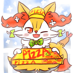 ambiguous_anthro ambiguous_gender anthro biped blush bow_ribbon bow_tie box container delivery_(commerce) dipstick_tail food food_delivery front_view looking_at_viewer markings object_in_tail one_eye_closed open_:3 open_mouth open_smile pizza_box pizza_delivery shrimp_(food) smile solo standing tail tail_markings wink winking_at_viewer annyui0611 nintendo pokemon braixen canid generation_6_pokemon mammal pokemon_(species) 1:1 2022 digital_drawing_(artwork) digital_media_(artwork) hi_res japanese_description portrait three-quarter_portrait translated_description