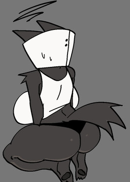 anthro arm_tuft back_boob big_breasts black_clothing black_panties black_underwear bottomwear breasts clothed clothed_anthro clothed_female clothing cone_of_shame female female_anthro fur grey_background grey_body grey_ears grey_fur grey_tail huge_thighs medical_instrument panties rear_view scientific_instrument shirt shorts shoulder_tuft simple_background sitting_on_knees solo tail thick_thighs topwear tuft underwear white_clothing white_shirt white_topwear xarop77 sheep_(xarop77) canid canine canis mammal wolf 2024 digital_drawing_(artwork) digital_media_(artwork) monochrome portrait