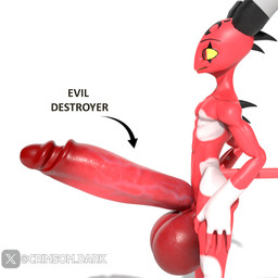 anthro balls big_balls big_penis genitals male penis red_body red_penis simple_background smile solo standing white_background yellow_eyes crimsomdark chocoscorner_(modeler) evil_container hellaverse helluva_boss blitzo_(helluva_boss) imp 1:1 3d_(artwork) blender_(artwork) blender_cycles_(artwork) digital_media_(artwork) hi_res meme