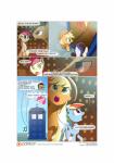 blue_body blue_feathers blue_fur border dialogue feathered_wings feathers female feral fur group hair multicolored_hair rainbow_hair tardis text white_border wings gashiboka british_broadcasting_corporation doctor_who friendship_is_magic hasbro my_little_pony mythology applejack_(mlp) doctor_whooves_(mlp) pinkie_pie_(mlp) rainbow_dash_(mlp) rarity_(mlp) rose_(mlp) earth_pony equid equine horse mammal mythological_creature mythological_equine pegasus pony 2015 absurd_res comic english_text hi_res url