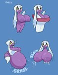after_vore areola belly big_belly big_breasts bodily_fluids breasts digestion duo female huge_breasts lactating nipples nude nude_female overweight purple_areola purple_body purple_nipples vore yellow_sclera maniacalfork nintendo pokemon froslass generation_4_pokemon humanoid pokemon_(species) 2023 hi_res