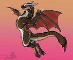 anthro brown_body brown_fur claws feet fluffy fur gold_scales happy jumping male membrane_(anatomy) membranous_wings paws scales soles solo tan_body tan_fur white_body white_fur wings yellow_eyes zirius capcom monster_hunter flying_wyvern nargacuga