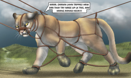 angry bdsm bondage bound captured feral feral_bondage fur harness leash male mountain muzzle_(object) muzzled outside restraints rope rope_bondage solo whiskers raptorroper tovu cougar felid feline mammal 5:3 digital_drawing_(artwork) digital_media_(artwork) hi_res