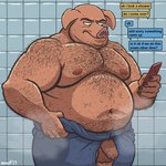 after_shower anthro arm_hair belly body_hair cellphone chest_hair electronics flaccid foreskin genitals hairy holding_object holding_phone humanoid_genitalia humanoid_penis long_foreskin looking_at_object looking_at_phone male mature_male navel nipples overweight overweight_male penis phone shoulder_hair smartphone solo steam stomach_hair texting towel towel_around_waist towel_only unretracted_foreskin wet wet_body nanoff grindr joe_(nanoff) domestic_pig mammal suid suina sus_(pig) 1:1 hi_res