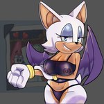 anthro big_breasts blue_eyes bracelet breasts brown_body cleavage clothed clothing crop_top eyeshadow female fur gloves grin handwear jewelry makeup nipples photo_background shirt smile solo tail thong topwear translucent translucent_clothing underwear white_body white_fur wings nicole_chees nickelodeon sega sonic_the_hedgehog_(series) spongebob_squarepants patrick_star rouge_the_bat bat eulipotyphlan mammal 1:1 hi_res photography_(artwork)