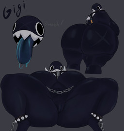 anthro big_breasts big_butt bound bracelet breasts butt chain chain_leash chained collar female genitals huge_breasts huge_butt jewelry leash muscular muscular_anthro muscular_female nipple_chain sharp_teeth smile solo spiked_bracelet spiked_collar spikes spread_legs spreading teeth tongue tongue_out vulva brushbyter thecoatl034 mario_bros nintendo gigi_(thecoatl034) chain_chomp hi_res