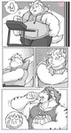 anthro belly bodily_fluids bottomwear clothing crying duo eating exercise eyes_closed food hoodie humanoid_hands kemono male overweight overweight_male pants shirt tears topwear workout aretna lifewonders tokyo_afterschool_summoners behemoth_(tas) nomad_(tas) felid mammal pantherine tiger 2021 comic hi_res