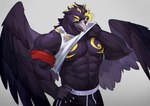 abs beak biceps biped claws clothing eyebrows feathers finger_claws male muscular muscular_male pecs shirt simple_background solo standing tank_top topwear wings yomagnto avian bird digital_drawing_(artwork) digital_media_(artwork) hi_res