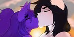 black_hair duo fur hair kiss_on_lips kissing long_hair male male/male purple_body purple_fur purple_hair romantic sunset white_body white_fur liam_(james_andromeda) seasamaru canid canine canis mammal wolf 2:1 shaded