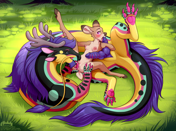 2_penises 4_toes anal anal_fingering animal_genitalia anthro anthro_on_feral antlers anus areola bestiality biped black_body bluesky_handle breasts clitoral_hood clitoris cloven_hooves colored_nails countershade_face countershade_neck countershade_tail countershade_torso countershading cunnilingus dewclaw_hooves dipstick_ears duo ear_markings erection eyebrows eyelashes feet fellatio female female_on_feral feral fingering fingernails fur furaffinity_handle genital_slit genitals high-angle_view hooves horn humanoid_genitalia humanoid_vulva interspecies knot knotted_penis larger_male licking logo male male/female mane markings multi_genitalia multi_penis multicolored_body multicolored_ears nails nipples nude nude_anthro nude_female open_mouth oral outside penile penis pink_areola pink_fingernails pink_nails pink_nipples pupils scut_tail sex short_tail size_difference smaller_female spread_legs spreading striped_body striped_fur striped_markings striped_tail stripes tail tail_markings text thick_thighs toes tongue twitter_handle vaginal vulva loimu mythology loimu_(character) deer dragon eastern_dragon mammal mythological_creature mythological_scalie scalie 2025 absurd_res artist_logo hi_res url