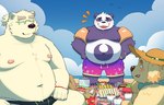 anthro beach belly blep blush bulge clothing food fur group male moobs navel nipples overweight overweight_male picnic sandwich_(food) seaside swimwear tongue tongue_out trio white_body white_fur yellow_body yellow_fur thatdouginme lifewonders tokyo_afterschool_summoners alp_(tas) cu_sith_(tas) leib_(tas) bear bird_dog canid canine canis domestic_dog giant_panda golden_retriever hunting_dog mammal polar_bear retriever ursine hi_res