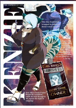 anthro bent_over big_breasts big_butt blue_body blue_eyes blue_fur blue_stripes bottomwear breasts butt butt_shot clipboard clothing crouching digitigrade female footwear fur garter_straps high_heels id_card lanyard legwear mature_anthro mature_female office_clothing pen pinstripe_suit shoes skirt solo stripes tail text thick_thighs thigh_highs undercut walking white_body white_fur wide_hips komododonnie04 kenzie_(carrus) felid mammal pantherine tiger absurd_res cover english_text hi_res huge_filesize magazine_cover