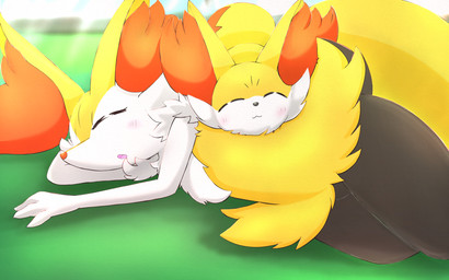 3_fingers :3 :o ^w^ ambiguous_anthro ambiguous_feral ambiguous_gender anthro arm_tuft biped black_body black_fur black_nose blush blush_lines cheek_tuft chest_tuft daww dipstick_tail duo evolutionary_family eyelashes eyes_closed facial_tuft featureless_crotch feral fingers flat_chested front_view fur head_on_arm hip_tuft inner_ear_fluff lying lying_on_another markings mouth_closed multicolored_body multicolored_fur nude_ambiguous nude_anthro on_front on_side open_mouth orange_body orange_fur orange_inner_ear_fluff orange_nose orange_tail_tip outside pointy_ears prick_ears quadruped shoulder_tuft simple_background sleeping tail tail_markings tapering_snout textured tongue tuft two_tone_tail white_body white_fur yellow_body yellow_fur yellow_tail eiroru nintendo pokemon braixen canid fennekin generation_6_pokemon mammal pokemon_(species) 16:10 2023 colored digital_drawing_(artwork) digital_media_(artwork) hi_res shaded widescreen