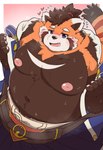 anthro belly big_belly blush clothing heart_symbol kemono male moobs musk navel nipples overweight overweight_male simple_background solo underwear undressing 96panda tamacolle suruga_(tamacolle) ailurid mammal red_panda 2024 absurd_res hi_res