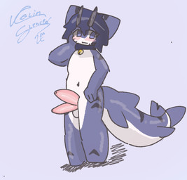 2_penises anthro blue_body blue_eyes genitals male multi_genitalia multi_penis penis shark_tail solo colin_slenced aquatic fish shark hi_res