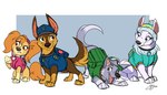 2016 ass_up backpack canid canine canis chase_(paw_patrol) clothed clothing cockapoo collar domestic_dog everest_(paw_patrol) female feral german_shepherd group hat headgear headwear herding_dog husky looking_aside looking_at_another male mammal mixed_breed nickelodeon nordic_sled_dog open_mouth pastoral_dog paw_patrol police police_uniform probablyfakeblonde raised_tail rocky_(paw_patrol) simple_background skye_(paw_patrol) spitz tail tongue uniform